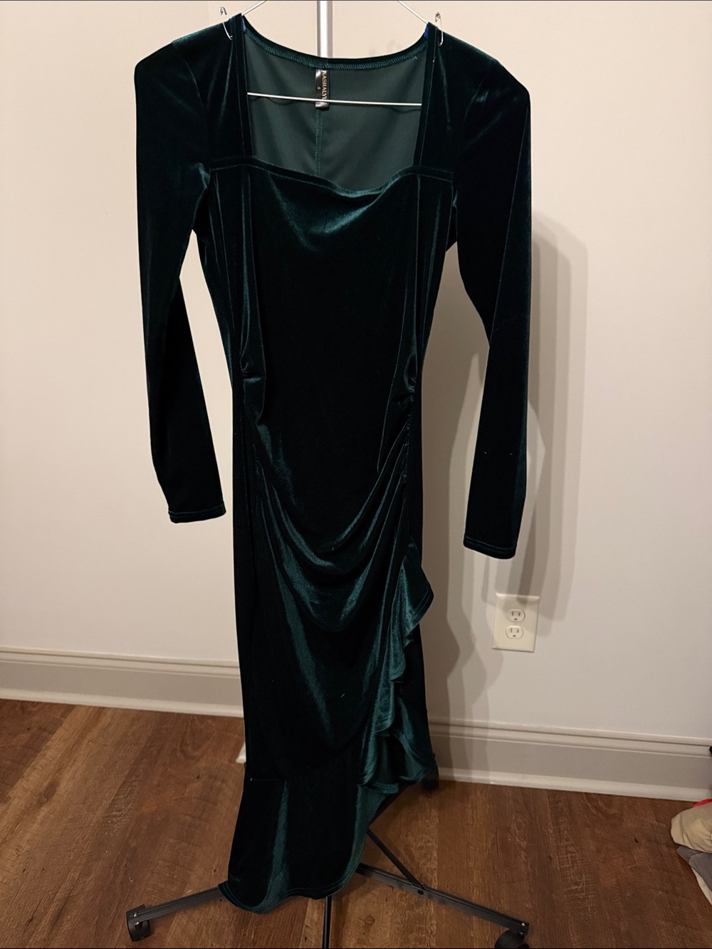 Long Sleeve Velvet Dark Green Evening Dress